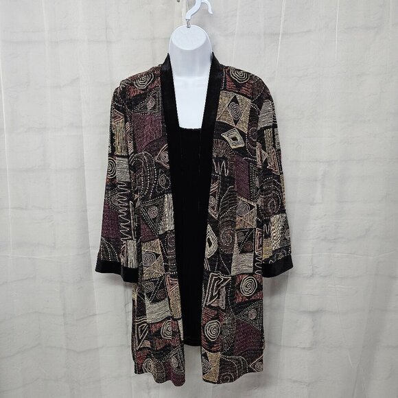 R&M Richards Karen Kwong Art To Wear Metallic Layered Retro Boho Jacket 16W - Picture 1 of 14